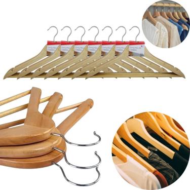 Imagem de Kit 24 Cabides Cabideiro De Madeira com Verniz  Roupa Calça Adulto