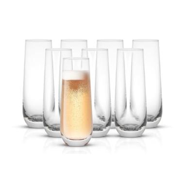 Imagem de JoyJolt Conjunto de 8 taças de cristal Milo sem haste de champanhe. Taça de vinho Prosecco de 270 ml, copos de mimosa, conjunto de copos de coquetel, copo alto de água, copos de bar