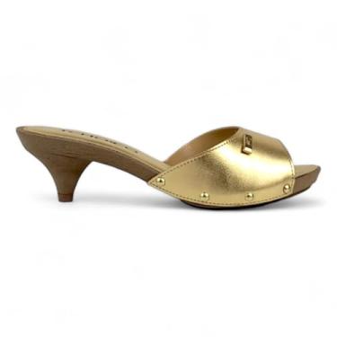 Imagem de Tamanco Tchocco Salto Baixo Napa Detalhe Dourado