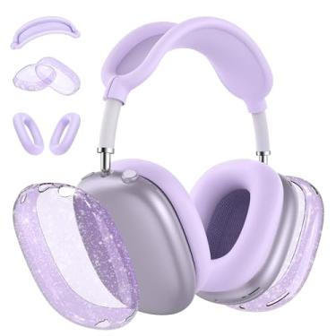 Imagem de Aircawin Capa para AirPods Max com glitter transparente, 3 em 1, capa para fones de ouvido de TPU macio e transparente / capa para fone de ouvido para Airpods Max, capa para acessórios de fone de