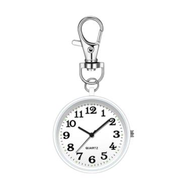 Imagem de YIJU Pocketchain Pocket Watch Nurse Watch Hanging Keyring Watch Watch Minimalist FOB Watch Keychain Watch for Weddings Outdoor Exam Party, Branco