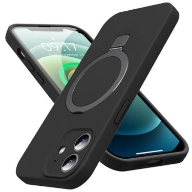 Imagem de KMAMBAG Capa Mag-Ring projetada para iPhone 12, silicone líquido [fator hidratante] capa de telefone fina extremamente macia com suporte [compatível com MagSafe] para 12 6,1 polegadas homens e