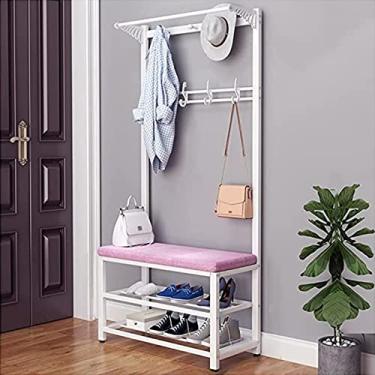 Imagem de Rack de roupas requintadas, suporte de sapato, suporte para casacos, cabideiro, 4 em 1, com banco e armazenamento de sapatos para entrada, suporte resistente, cabideiro, móveis industriais