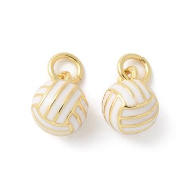 Imagem de LiQunSweet 10 peças de pingentes de bronze esmaltados de voleibol branco para jogos de bola esportiva para joias faça você mesmo, pulseira, colar, brinco, bolsa de artesanato, decoração de chaveiro
