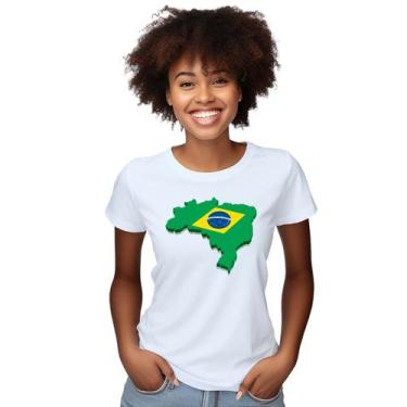 Imagem de Baby Look Brasil Mapa Personalizada Feminina Adulto Algodão com Poliés