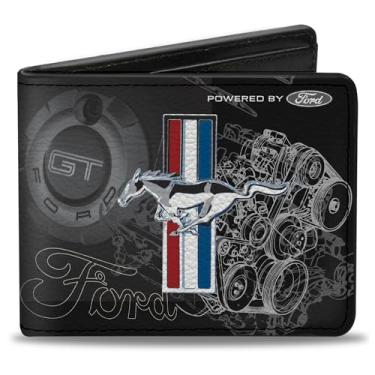 Imagem de Buckle-Down Carteira masculina Buckle-down PU Bifold - Mustang Tri-bar Stripe/Gt Motor Blueprint Bi Fold Carteira, multicolorida, tamanho único EUA