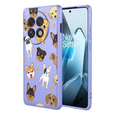 Imagem de KOARWVC Capa de telefone para OnePlus 13, capa 1+13, design de padrão de gato fofo, capa protetora fina de TPU macio para OnePlus 13, cachorro roxo