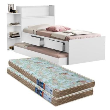 Imagem de Cama De Solteiro Com Gavetas E Bau Cama Auxiliar Para Quarto Com 2 Col