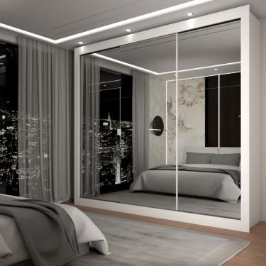 Imagem de Guarda-Roupa Casal Del Plata 3 Portas 4 Gavetas Espelhado Branco - Panorama Móveis