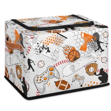 Imagem de AUUXVA Caixas de armazenamento dobráveis com tampas, organizador de brinquedos retangular, armazenamento de pano com zíper, caixa de armazenamento de moldura para organização de armário de quarto de