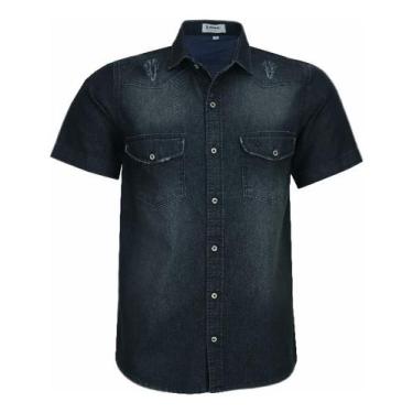 Imagem de Camisa Jeans Masculina Manga Curta Comfort 2 Bolsos 1858 - Amil, Preto
