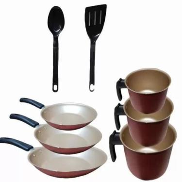 Imagem de Conjunto Teflon Antiaderente 8 Peças - Marcolar, Preto, Vermelho, Turq