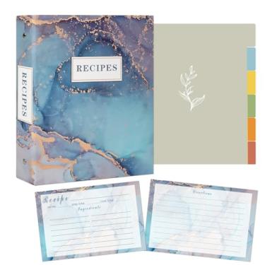 Imagem de Fichário de receitas - Livro de receitas com 3 argolas com mangas de plástico, 50 cartões de receitas e divisórias - para escrever suas próprias receitas, organizar e preservar as receitas secretas da
