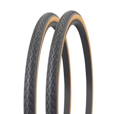 Imagem de MAKELEN Pacote com 2 pneus de bicicleta de estrada 700 x 35c pneu de bicicleta de cascalho pneu de bicicleta da cidade Brwon pneu de bicicleta de substituição compatível com parede lateral
