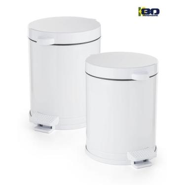 Imagem de Kit Lixeiras Pedal Branco 4.5L Metal Cozinha Cesto Interno Anti Odor -