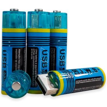 Imagem de Pilha Jws Recarregável Usb Aa 1.5v 1600mah Kit 4un Indicador de carregament