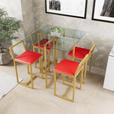 Imagem de Conjunto Mesa Vidro 4 Cadeiras Pequena Estofado Industrial Dourado - D
