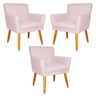 Imagem de Kit 3 Poltronas Decorativa para Sala de Estar Cecília Suede Rosa Claro