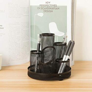 Imagem de Porta-lápis giratório de malha de arame, organizador de mesa com 7 compartimentos de armazenamento, organizador de pincéis de maquiagem para mesa de estudante, recipiente para escola, escritório,