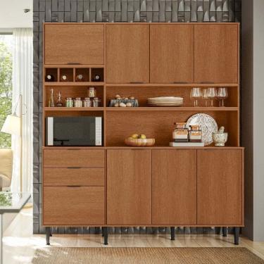 Imagem de Armário de Cozinha 7 Portas 3 Gavetas e Adega para 4 Garrafas Viena Jequitibá - Lukaliam