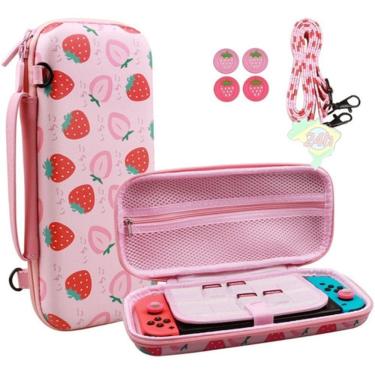 Imagem de Bolsa Case Transporte Nintendo Switch Morango Rosa Menina