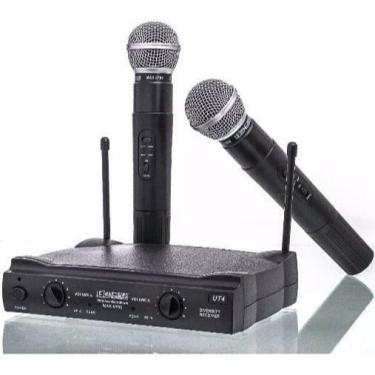 Imagem de Microfone Sem Fio Duplo Uhf Wireless Le-906 Lelong Cor Preto Microfone Profissional para Igrejas e E