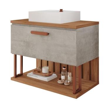 Imagem de Gabinete Para Banheiro 80 Cm 100% Mdf Nicho 1 Porta Basculante Duna Mgm Móveis Cimento/freijo Cimento/freijo