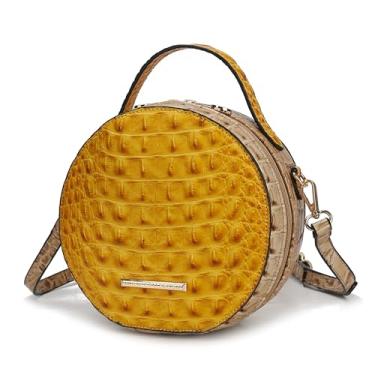 Imagem de MKF Collection Bolsa transversal circular para mulheres, bolsa de couro vegano de crocodilo bolsa de ombro redonda da Mia K, Amarelo Ynnari