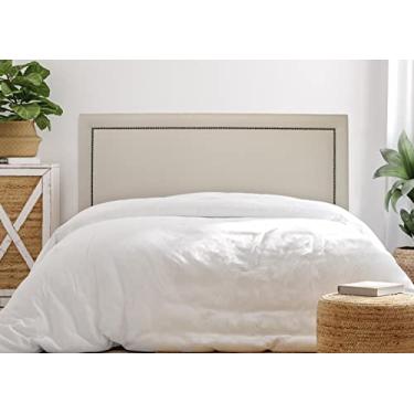 Imagem de Cabeceira Queen Reta Luxo 160x60 Courino Off White - Tachas Fumê