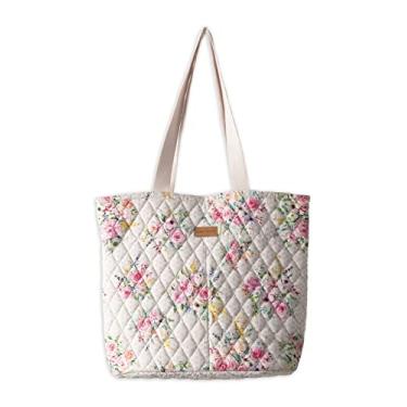 Imagem de Maison d' Hermine Sacola de compras de algodão acolchoada com bolsos com zíper, bolsa pequena, reutilizável, bolsa de compras, trabalho, viagens, 03 - Rosa doce lavanda - exuberante, 17.7" L x 6.7" W
