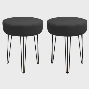 Imagem de Kit 02 Banquetas Puff Jullia Luxo 55cm Industrial Ferro Preto Corino Preto - Ahz Móveis
