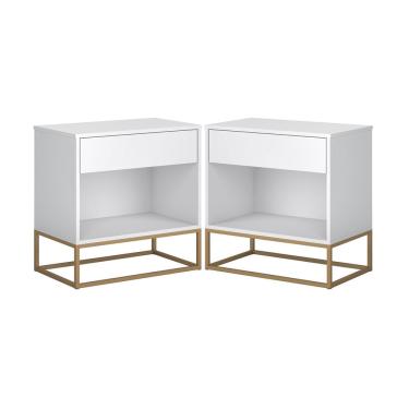 Imagem de Conjunto 2 Mesas de Cabeceira Industrial Branco com Pés de Ferro Dourado