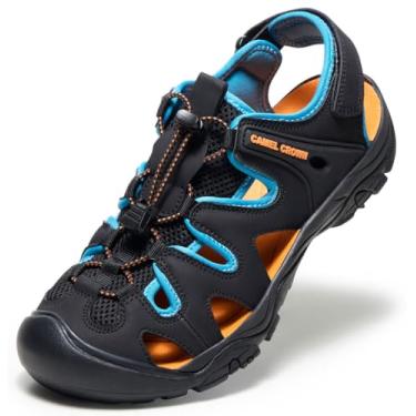 Imagem de CAMEL CROWN Sandálias masculinas confortáveis de verão respiráveis sandálias de praia ajustáveis para acampamento ao ar livre sandálias esportivas esportivas para viagens aquáticas, caminhadas, Preto