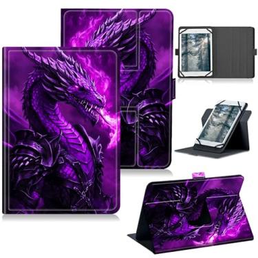 Imagem de RWUTYTIUL Capa universal para Walmart Onn 11 polegadas Pro 2024 modelo 100146660, capa protetora com suporte giratório de 360 graus com múltiplas visualizações de couro PU, dragão flamejante roxo