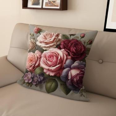 Imagem de Capa de almofada com estampa digital retrô rosa com zíper invisível, vários tamanhos para decoração de sofá, sala de estar e quarto (40,6 x 40,6 cm, FGMG-B)