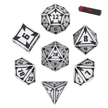 Imagem de UDIXI RPG Metal DND Dice Set, 7PCS Polyhedral Dice Set D&D Unique RPG Set, with Metal Gift Box, for Dungeons and Dragons Role Playing Game and Tabletop Game (Silver)