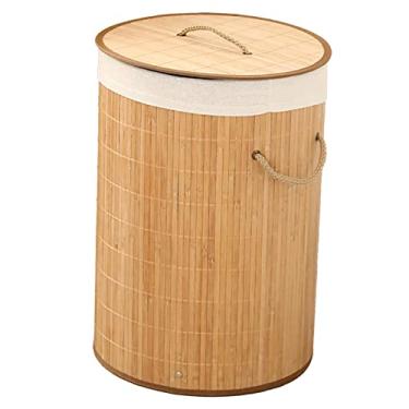 Imagem de Cesto de Lavanderia de Bambu Premium, Cesta Dobrável de Grande Capacidade Com Tampa para Roupas Sujas, Brinquedos, Frutas, Legumes, Design Robusto, ótima Decoração de Casa, Usos Práticos, Puro (1.7