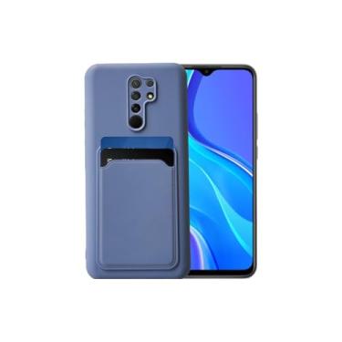 Imagem de Casecious Compatível com Xiaomi Mi Poco M2 ou Redmi 9 ou 9 Prime Silicone TPU Slim Card Wallet Holder Phone Back Case Capa Azul Cinza