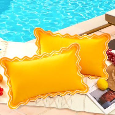 Imagem de JOJOGOGO 30,5 x 50,8 cm - Capas de almofada lombar bordadas amarelas bordadas, à prova d'água, conjunto de 2, 30,5 x 50,8 cm, fronhas retangulares decorativas de verão, capas de almofada retangulares