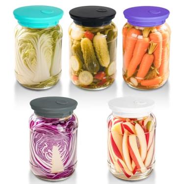 Imagem de Kinggrand Kitchen Tampas de fermentação Waterless Airlock frascos de vidro de boca larga tampas de fermentação de silicone para picles, quimchi e alimentos probióticos fermentados, pacote com 5