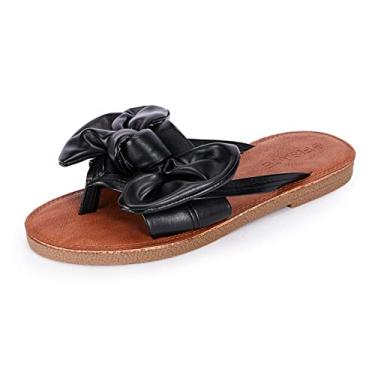 Imagem de FISACE Sandálias femininas sem cadarço com bico de anel e tiras gladiadora verão, Poliuretano preto, 5