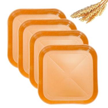 Imagem de Conjunto de pratos quadrados de palha de trigo de 15 cm, prato de jantar profundo inquebrável, leve, uso reutilizável para casa e cozinha (laranja, 4)