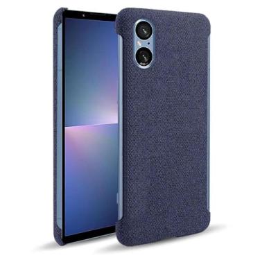 Imagem de Capa para Sony Xperia 5v,Capa desenhada em lona,Case Protetora Ultrafina com Empunhadura Macia,Design em Tecido Antichoque e Antiarranhões-Blue