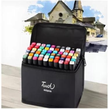 Imagem de Maleta De Canetinhas Coloridas 60 Cores Para Desenho Marcador Profissional e Escolar Duas Pontas Hidrográfica Touch Sweet 60