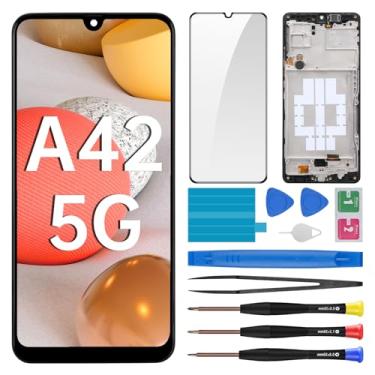 Imagem de BESJMYT Substituição de tela para Samsung Galaxy A42 5G com moldura LCD, digitalizador sensível ao toque, montagem completa e botão lateral, alto-falante, vibração, motor de vidro, kit de ferramentas