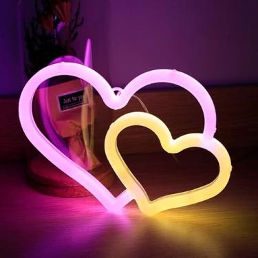 Imagem de Sinais de neon de coração, luz de néon LED, luz de parede, bateria ou luz USB para bar, dia dos namorados, festa de casamento, quarto de crianças, meninas, lâmpada decorativa para sala de estar (rosa)