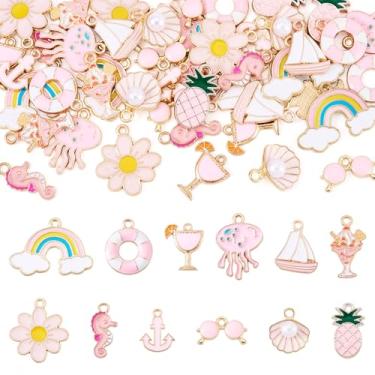 Imagem de Spritewelry Berloques esmaltados de liga de verão, frutas, plantas, esmaltados, sortidos, folhas, flores, pêssego, limão, cacto, estrela-do-mar, pingentes para fazer joias, colar, pulseira, artesanato