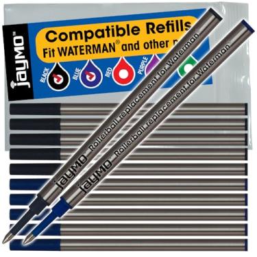Imagem de Jaymo – 6 pretos + 6 azuis = 12 refis para caneta esferográfica Waterman – escrita suave de tinta alemã e ponta fina de 0,5 mm – Compare com Waterman #S0112670 / 540951/54090 e #S0112680 / 540961/54091