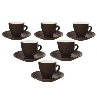 Imagem de Copos e pires de café expresso de porcelana Lorren Home, 85 g, marrom, conjunto de 6