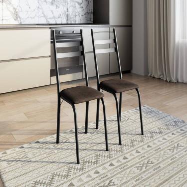 Imagem de Kit com Duas Cadeiras de Cozinha 061 Preto/ Imbuia